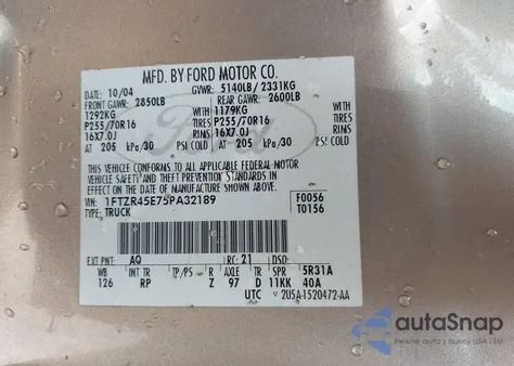 2005 Ford Ranger Edge/Fx4 Level Ii/Fx4 Off-Road/Xlt из США, поврежденный, VIN 1FTZR45E75PA32189